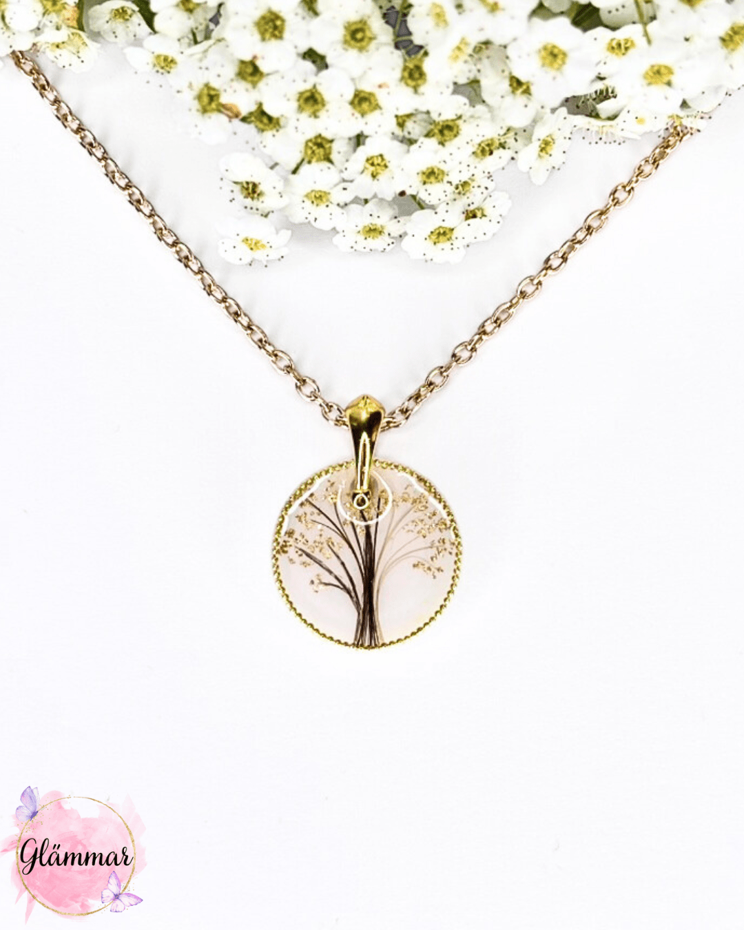 Glämmar juuksesalgust kaelakee ripats elupuu ema ja laste juuksesalkudega